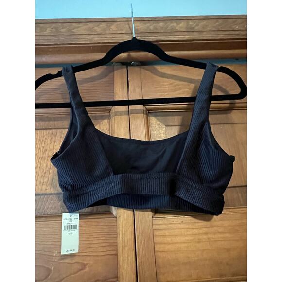 NWT Aerie Women's Ribbed Shimmer Banded Wide Strap Scoop Bikini Top True Black S - Picture 5 of 11